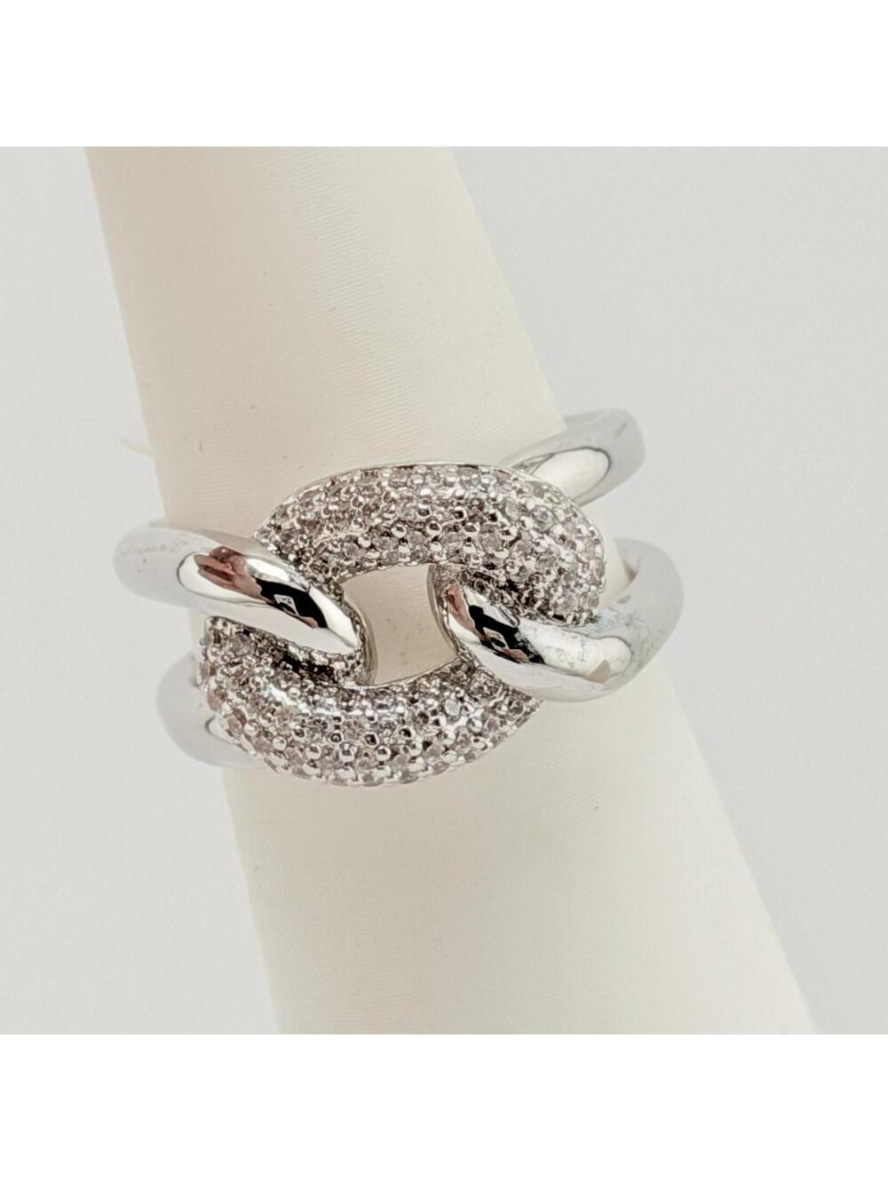 Bomb Party April Ring Sz 8 "Let's Link Up" Clear Cz on Rhodium RG16637